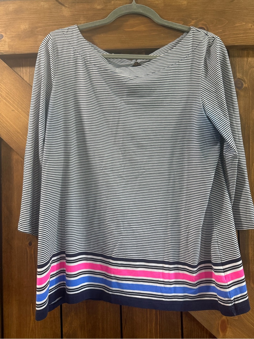 Lilly Pulitzer Navy & White Striped Long Sleeve Top with Pink & Blue Border